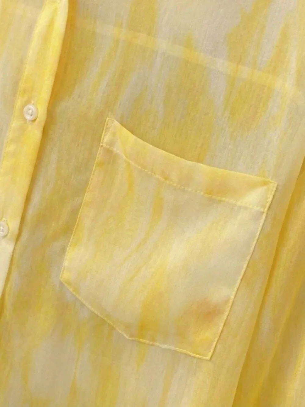 Yellow Casual Tie-Dye Women's Lightweight Sheer Long Sleeve button down Blouse - Picture 9 of 10
